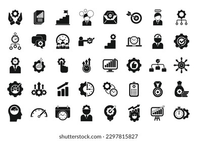 Productivity icons set simple vector. Increase production. Work quality