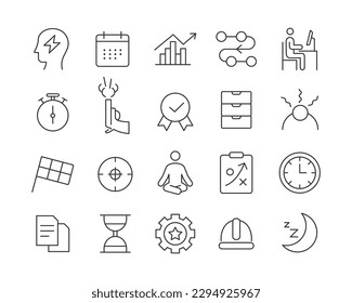 Productivity Icons - Vector Line. Editable Stroke.