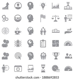 Symbole zur Produktivitätsverbesserung. Graues Flachdesign. Vektorgrafik.