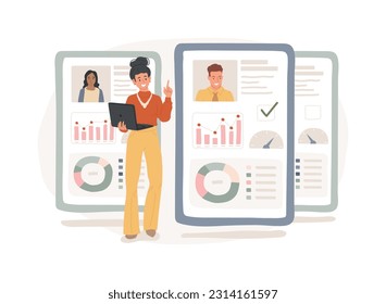 Ilustración vectorial de concepto aislado de productividad. Medición del rendimiento de los empleados, eficiencia de la producción, software de productividad, gestión eficaz, mejora del concepto de vectores en el lugar de trabajo.