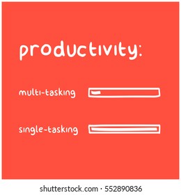 Productivity Levels Depending Multi-tasking and Single-tasking (Funny Cartoon Bar Graph Vector Illustration)