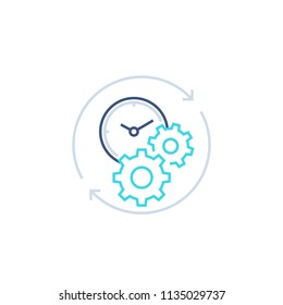 productivity line icon with stopwatch and gears