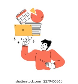 Productivity with Man Character Holding Laptop with One Finger Vector Illustration