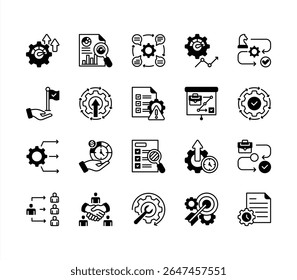 Productivity management with Efficiency, Performance metrics, Continuous improvement, Time allocation, Workflow, Optimization, Project management. editable stroke icon set