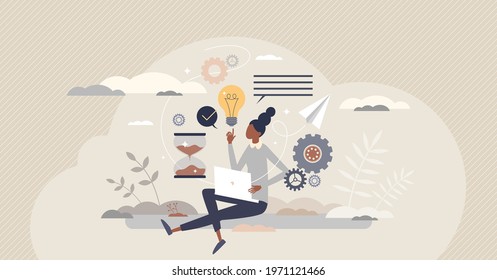 Productivity management or efficient performance planning tiny person concept. Workflow time and quality control for successful results monitoring and job tasks optimization vector illustration.