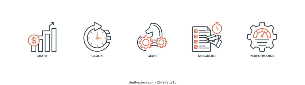 productivity metrics banner web icon set vector illustration concept with icon of chart, clock, gear, checklist, performance