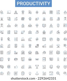 Productivity outline icons collection. Efficiency, Output, Effectiveness, Automation, Streamline, Organize, Goal-Setting vector illustration set. Plan, Optimize, Outcome line signs