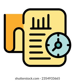Vector de contorno de icono de papel de productividad. Tiempo de trabajo. Gente de reloj color plano