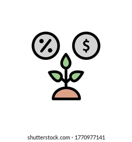 Productividad, por ciento, icono del dólar. Color simple con elementos de vector de contorno de iconos de cultivo automatizado para ui y ux, sitio web o aplicación móvil