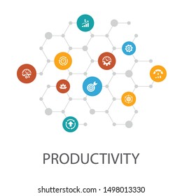 Productivity presentation template, cover layout and infographics. performance, goal, system, icons