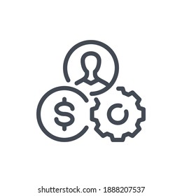 Productivity and Professional skills line icon. erson, gear and dollar coin vector outline sign.