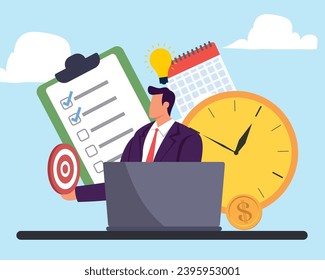 Productivity, project management or efficiency to finish work and reach business goal, time management concept