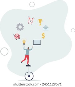 productivity and project management skill, multitasking work and time management .flat vector illustration.