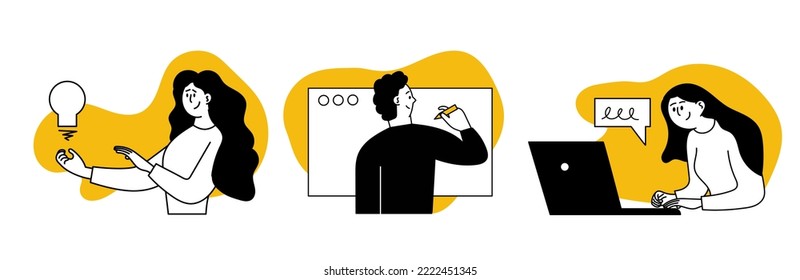 Productivity project set business vector illustration concept. Management work and schedule task success. Office planning strategy and organization efficiency process. Effective performance workflow