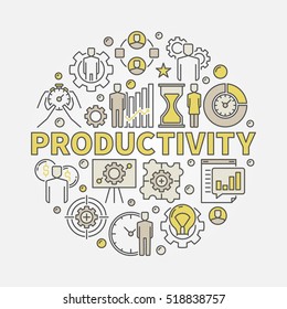 Productivity round colorful illustration. Vector flat concept symbol made with word PRODUCTIVITY and business icons