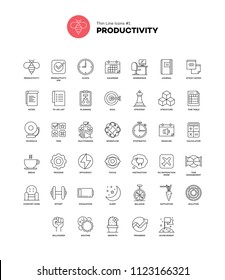 Productivity. Set Of Pixel-perfect Icon. Thin Line Style. Variety Of Visual Metaphors Suitable For Wide Range Of Uses. Vector Illustration.