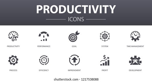 Productivity simple concept icons set. Contains such icons as performance, goal, system, process and more, can be used for web, logo, UI/UX