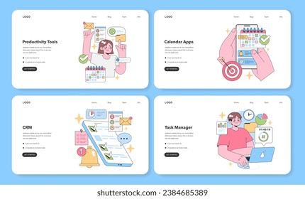 Productivity Suite set. Dive into the digital world with tools that enhance efficiency. From organizing tasks to managing emails each segment delivers. Prioritize, schedule and communicate seamlessly.