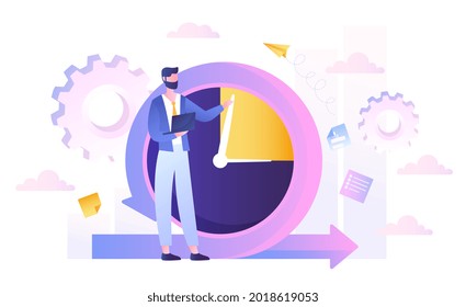 Productivity and time management concept. Job performance. Efficient task management business strategy for growth, progress, development. Dynamic work success element. Flat cartoon vector illustration
