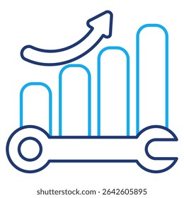 Icono de herramientas de productividad representado por gráfico, llave estilo de línea dual.