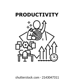 Productivity Vector Icon Concept. Manager Or Businessman Developing And Planning Productivity Time For Successful Goal Achievement. Managing Task For Increase Wealth Black Illustration