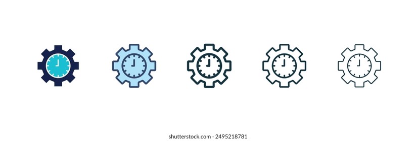 Productivity vector icon set black filled and outlined style.