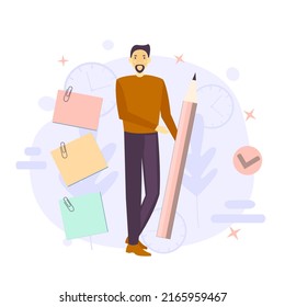 Ilustración vectorial de productividad. Elementos de administración de tiempo efectivos para su diseño. Tareas de planificación, actividades, horarios, tiempo de trabajo. Personajes en el trabajo.