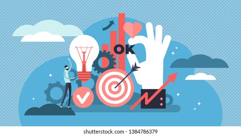 Productivity vector illustration. Flat tiny work efficiency persons concept. Creative solution management for success organization strategy. Performance development planning to increase tasks quality.