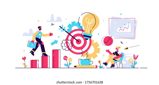 Productivity vector illustration. Flat tiny work efficiency persons concept. Creative solution management for success organization strategy. Performance development planning to increase tasks quality.