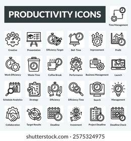 productivity vector line set icons