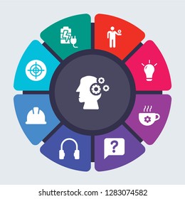 productivity vector template for infographics. Business concept with 9 options, steps, parts, segments. Banner infographic cycling diagram, round chart, Mind gears, Charge icons