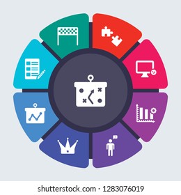 productivity vector template for infographics. Business concept with 9 options, steps, parts, segments. Banner infographic cycling diagram, round chart, Soccer tactics Racing flag icons