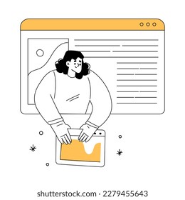 Productivity with Woman Character on Web Interface Platform Managing Task Vector Illustration