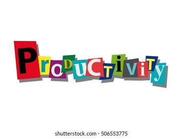 productivity, word and text cut from paper, in flat design