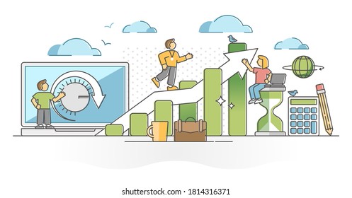 Productivity with work efficiency performance development outline concept. Precise strategy for improvement success and maximum personal acceleration vector illustration. Job and career progress scene