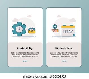 productivity worker's day campaign for onboarding mobile apps application banner template with filled color style