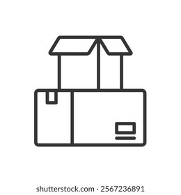 Products boxes, icon in line design. Products, boxes, packaging, shipping, storage, cardboard, goods on white background vector. Products boxes editable stroke icon