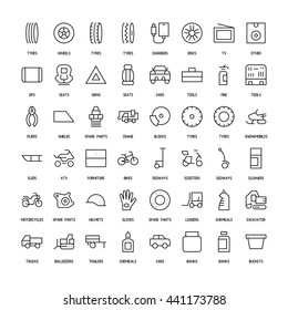 Products for cars simple icons set. Paths. Vector illustration