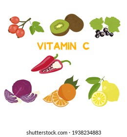 Products containing vitamin C. Red cabbage, orange, lemon, black currant, rosehip, pepper.