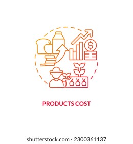 Products cost red gradient concept icon. Rising prices for food. Disadvantage of farming policy abstract idea thin line illustration. Isolated outline drawing. Myriad Pro-Bold font used