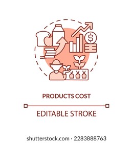 Products cost terracotta concept icon. Rising prices. Disadvantage of farming policy abstract idea thin line illustration. Isolated outline drawing. Editable stroke. Arial, Myriad Pro-Bold fonts used
