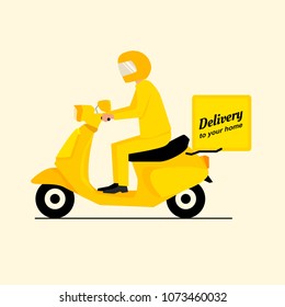 Products, delivery by motorcycle to your home, vector illustration and simple design.