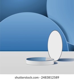 los productos muestran el escenario del podio del fondo 3d con la plataforma geométrica de la forma. representación 3d del Vector del fondo con el podio. muestra para mostrar los productos cosméticos. Escaparate del escenario en la exhibición del pedestal estudio azul