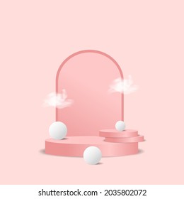 products display podium with clouds pastel background