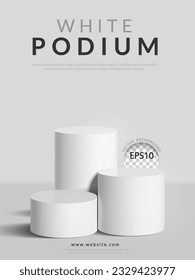 Products display three geometric podium stage stand pedestal scene on white background. Vector illustration