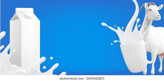 Products from farm Goat splash milk form like design elements 3d vector design element, Mesh gradient wes