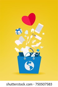 Products filling a shopping online bag
