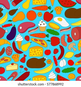 Products. Food. Seamless pattern. Vector illustration.
