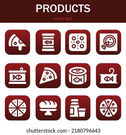 products icon set. Vector  illustrations related with Pizza, Canned food and Pizza