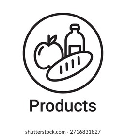Icono de Productos. Símbolo de línea de Vector para un Sitio web, tarjeta de producto, presentación y App móvil, embalaje o instrucción. Signo de esquema editable